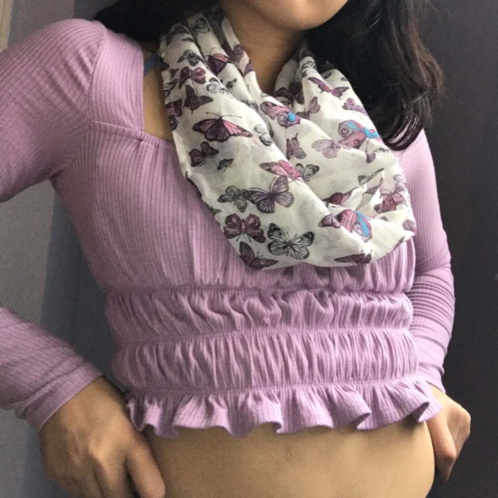 Purple and Ivory Butterfly Infinity Wrap Scarf